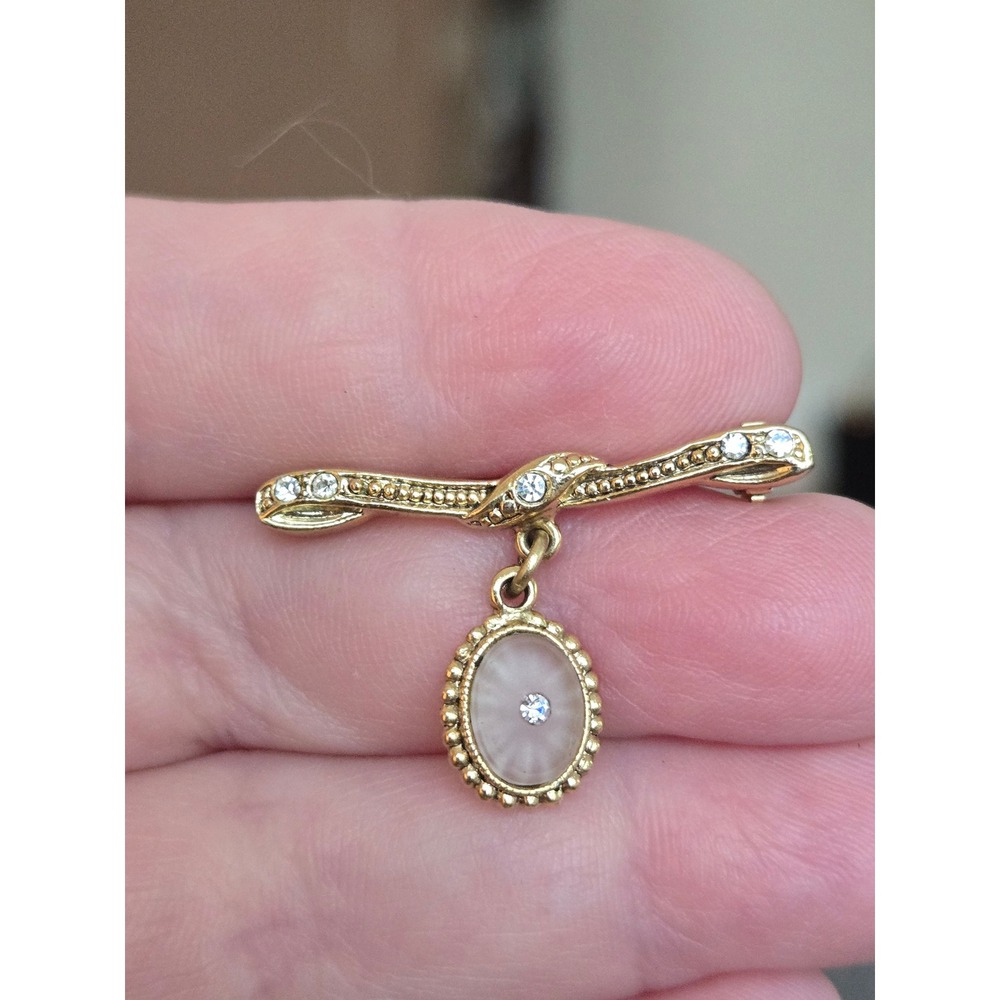 Art Deco Camphored Glass Rhinestone Bar Brooch Vintage